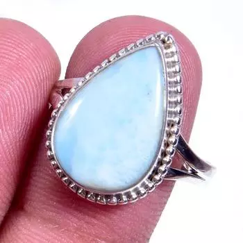 Natural Republic Larimar Gemstone Handmade 925 Sterling Silver Ring Size 10 j4y79
