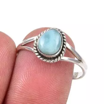 Natural Republic Larimar Gemstone Handmade 925 Sterling Silver Ring Size 9 k0z95