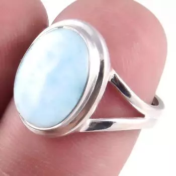 Natural Republic Larimar Gemstone Handmade 925 Sterling Silver Ring S.6 H3A14