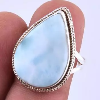 Natural Republic Larimar Gemstone Handmade 925 Sterling Silver Ring S.8 j7L78