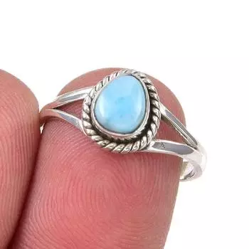 Natural Republic Larimar Gemstone Handmade 925 Sterling Silver Ring Size 7 A8P65