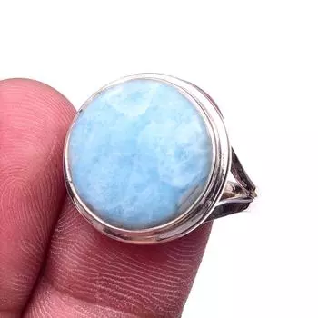 Natural Republic Larimar Gemstone Handmade 925 Sterling Silver Ring S.9.5 F6r52