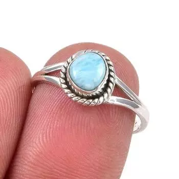 Natural Republic Larimar Gemstone Handmade 925 Sterling Silver Ring S.6.5 B1K77