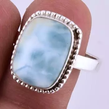 Natural Republic Larimar Gemstone Handmade 925 Sterling Silver Ring S.8.5 g9u42