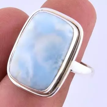 Natural Republic Larimar Gemstone Handmade 925 Sterling Silver Ring S.10 l7C12