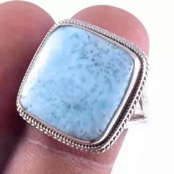 Natural Republic Larimar Gemstone Handmade 925 Sterling Silver Ring S.8 t8m02