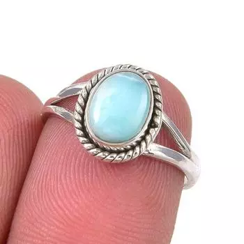 Natural Republic Larimar Gemstone Handmade 925 Sterling Silver Ring Size 6 A3m77