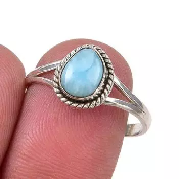 Natural Republic Larimar Gemstone Handmade 925 Sterling Silver Ring S.8.5 B2O40