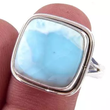 Natural Republic Larimar Gemstone Handmade 925 Sterling Silver Ring Size 10 i3i24