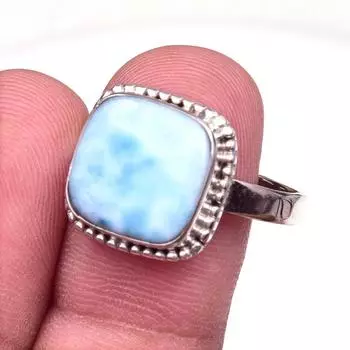 Natural Republic Larimar Gemstone Handmade 925 Sterling Silver Ring Size 10 C9r78
