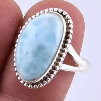 Natural Republic Larimar Gemstone Handmade 925 Sterling Silver Ring S.9 e5q69