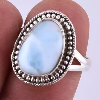 Natural Republic Larimar Gemstone Handmade 925 Sterling Silver Ring S.7 W7k23