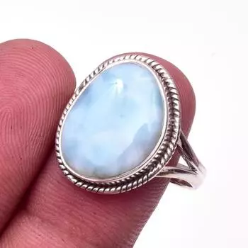 Natural Republic Larimar Gemstone Handmade 925 Sterling Silver Ring Size 10 D0V59