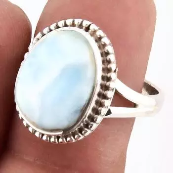 Natural Republic Larimar Gemstone Handmade 925 Sterling Silver Ring S.7.5 h9m86