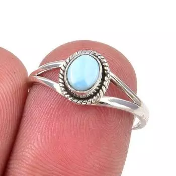 Natural Republic Larimar Gemstone Handmade 925 Sterling Silver Ring Size 7 B2J24