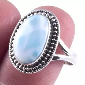 Natural Republic Larimar Gemstone Handmade 925 Sterling Silver Ring S.8.5 u9m45