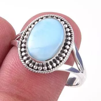 Natural Republic Larimar Gemstone Handmade 925 Sterling Silver Ring Size 10 n9V22