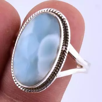 Natural Republic Larimar Gemstone Handmade 925 Sterling Silver Ring S.9 A0v28
