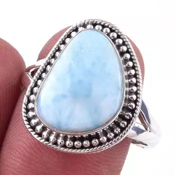 Natural Republic Larimar Gemstone Handmade 925 Sterling Silver Ring Size 10 q9o76
