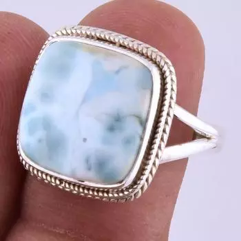 Natural Republic Larimar Gemstone Handmade 925 Sterling Silver Ring S.7.5 D2n32