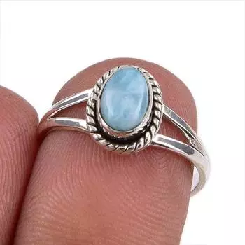 Natural Republic Larimar Gemstone Handmade 925 Sterling Silver Ring Size 6 k7B84