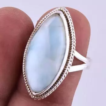 Natural Republic Larimar Gemstone Handmade 925 Sterling Silver Ring S.7 c0D97