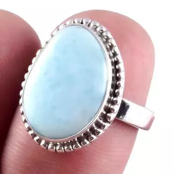 Natural Republic Larimar Gemstone Handmade 925 Sterling Silver Ring S.6 Z0N28