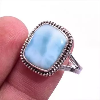 Natural Republic Larimar Gemstone Handmade 925 Sterling Silver Ring Size 10 n5Y61