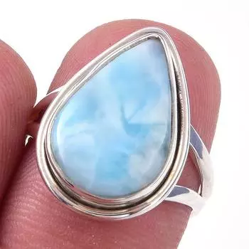 Natural Republic Larimar Gemstone Handmade 925 Sterling Silver Ring S.6.5 D6z19