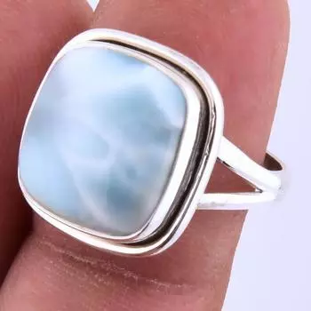 Natural Republic Larimar Gemstone Handmade 925 Sterling Silver Ring S.8 P1n13
