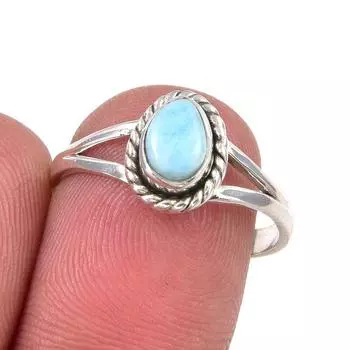 Natural Republic Larimar Gemstone Handmade 925 Sterling Silver Ring S.7.5 V0q03