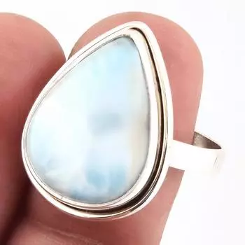 Natural Republic Larimar Gemstone Handmade 925 Sterling Silver Ring S.9.5 h0Z62