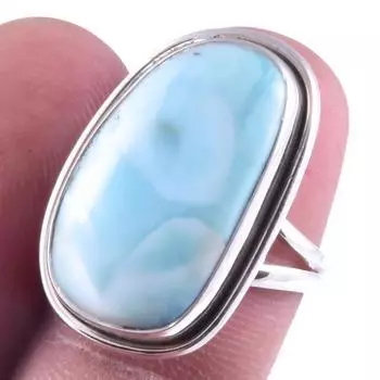 Natural Republic Larimar Gemstone Handmade 925 Sterling Silver Ring S.7 s1P48