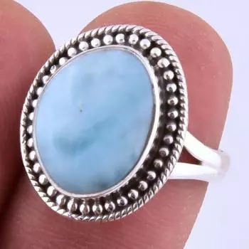 Natural Republic Larimar Gemstone Handmade 925 Sterling Silver Ring S.6 w1C59