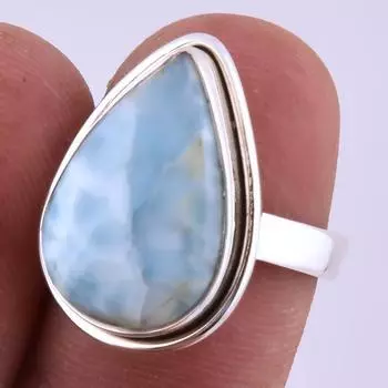 Natural Republic Larimar Gemstone Handmade 925 Sterling Silver Ring S.7 F2D98