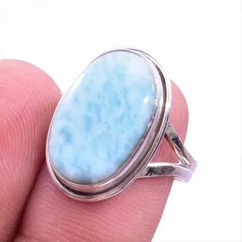 Natural Republic Larimar Gemstone Handmade 925 Sterling Silver Ring S.6.5 R1L89