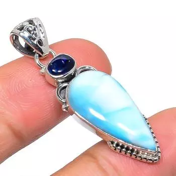Natural Republic Larimar, Kyanite 925 Solid Sterling Silver Pendant 1.77 Z4K01
