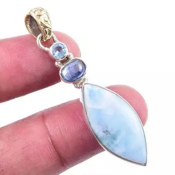 Natural Republic Larimar,Kyanite 925 Solid Sterling Silver Gift Pendant 2 d1j76