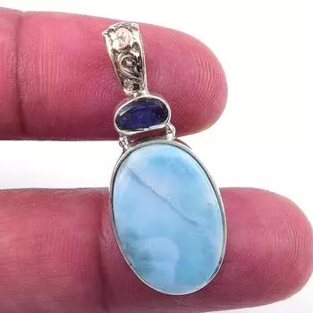Natural Republic Larimar, Kyanite 925 Solid Sterling Silver Pendant 1.50 C8U62