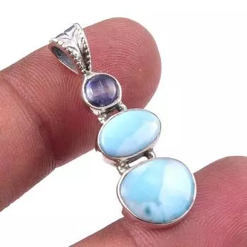Natural Republic Larimar, Kyanite 925 Solid Sterling Silver Pendant 1.500 j5Z36