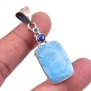 Natural Republic Larimar, Kyanite 925 Solid Sterling Silver Pendant 2 e4k40
