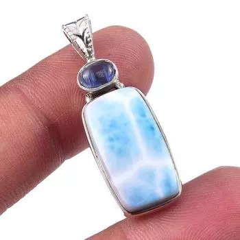 Natural Republic Larimar, Kyanite 925 Solid Sterling Silver Pendant 1.50 c3b46