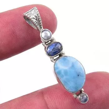 Natural Republic Larimar, Kyanite 925 Solid Sterling Silver Pendant 1.50 q2w05
