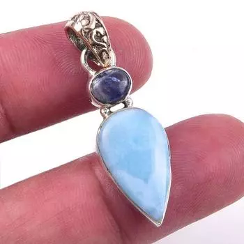 Natural Republic Larimar, Kyanite 925 Solid Sterling Silver Pendant 1.50 g4j00