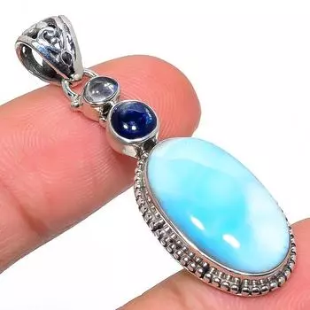 Natural Republic Larimar, Kyanite 925 Solid Sterling Silver Pendant 1.77 U3v45