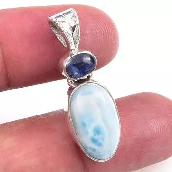 Natural Republic Larimar,Kyanite 925 Solid Sterling Silver Pendant 1.25 d5e08
