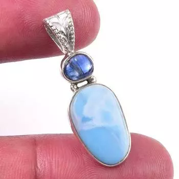 Natural Republic Larimar, Kyanite 925 Solid Sterling Silver Pendant 1.25 G2p42