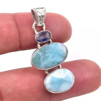 Natural Republic Larimar,Kyanite 925 Solid Sterling Silver Pendant 1.50 K9f15