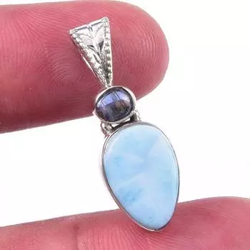 Natural Republic Larimar, Kyanite 925 Solid Sterling Silver Pendant 1 R8y74
