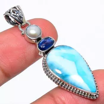 Natural Republic Larimar, Kyanite 925 Solid Sterling Silver Pendant 1.97 J4v46